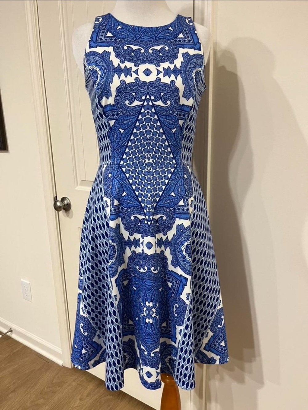 Daniel Cremieux Blue and White Printed Midi Dress